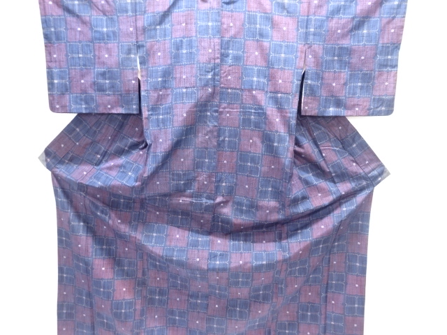 JAPANESE KIMONO / ANTIQUE KIMONO / SILK / TOKAMACHI TSUMUGI / WOVEN ABSTRACT FLOWER